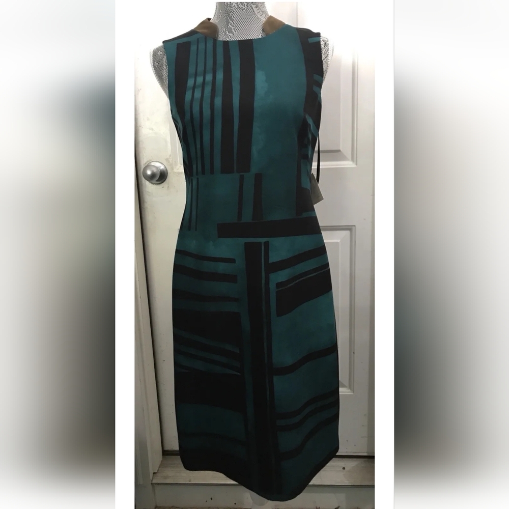 Anne Klein Unique Stripe Dress with gold collar